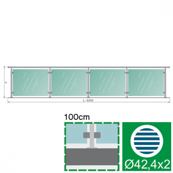 Sklenené zábradlie, 5350x1000mm, VR - detail 1 - detail 1
