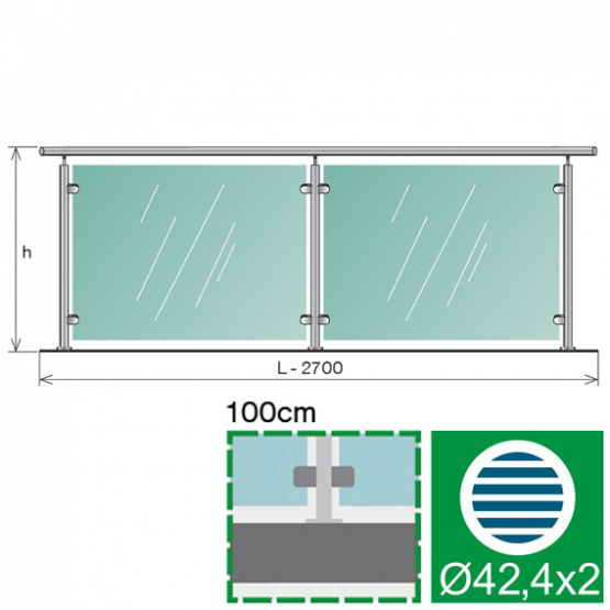 Sklenené zábradlie, 2786x1000mm, VR - detail 1 - detail 1