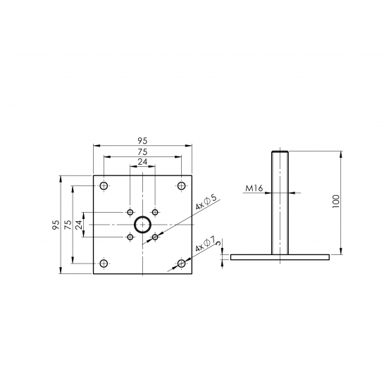 Kotvenie vrchné-drevený stĺpik 95x95x5 - detail 2 - detail 2