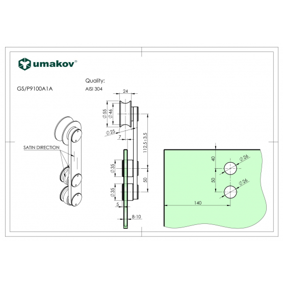 Posuv - pojazdová kladka AISI304, glass t 8,10,12m - detail 1 - detail 1