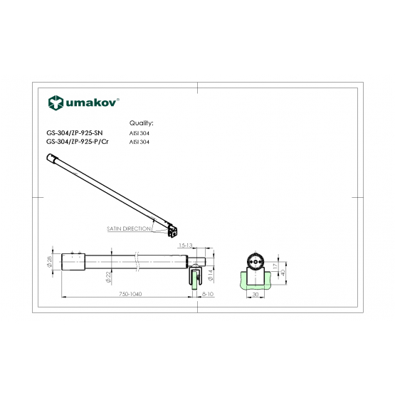 Stabilizačná tyč sklo-stena, D22mm,  L=750-1040 - detail 2 - detail 2