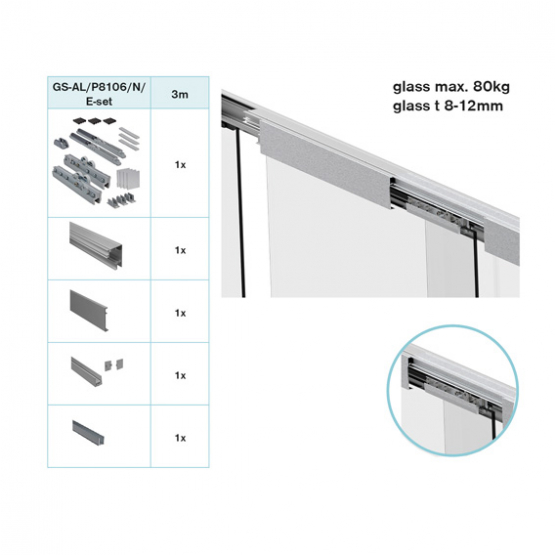 Kovanie - posuvné dvere-lišta+pevné presklenie AL - detail 1 - detail 1