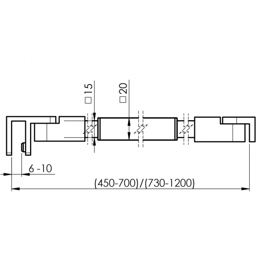 Stabilizačná tyč sklo-stena, L=730-1200 flex 20x20 - detail 3 - detail 3