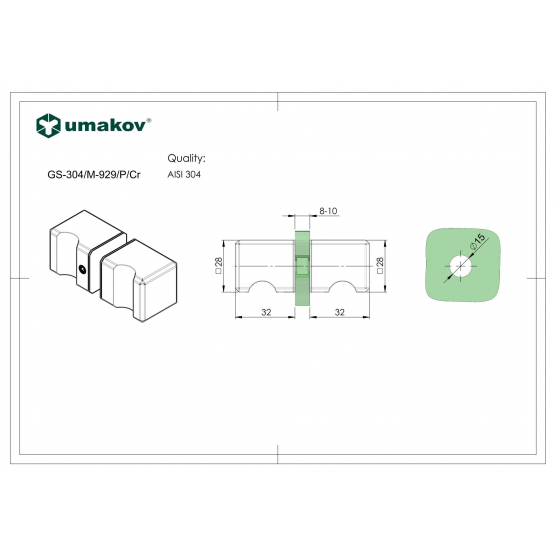 Madlo pre sklenené dvere 30x30mm - detail 1 - detail 1
