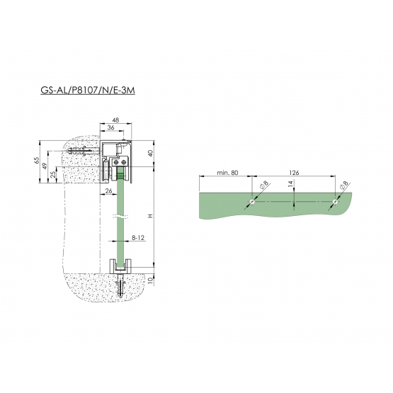 Kovanie - Posuvné dvere-lišta,2x tlmené dovieranie - detail 2 - detail 2