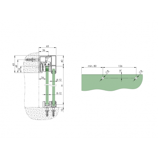 Kovanie - Posuvné dvere-lišta, AL 2x soft-stop+fix - detail 2 - detail 2