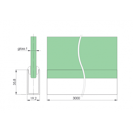 Zasklenie pevné - profil U 36x19x1.5mm BLACK - detail 4 - detail 4