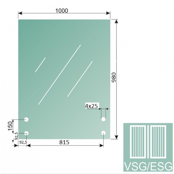 Sklo - číre, kalené, lepené s otvormi - detail 1 - detail 1