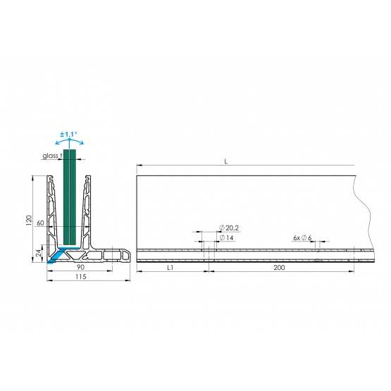 Celosklenené zábradlie-profil dutý-vrchné kotvenie - detail 1 - detail 1
