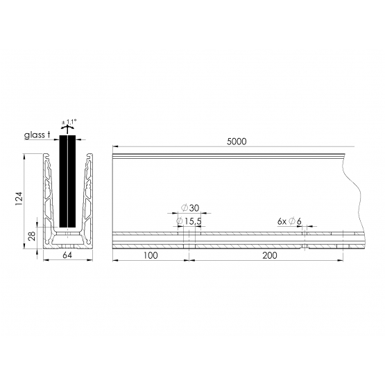 Celosklenené zábradlie-profil dutý-vrchné kotvenie - detail 2 - detail 2