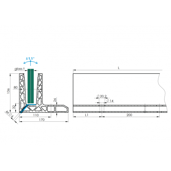 Celosklenené zábradlie-profil dutý-vrchné kotvenie - detail 1 - detail 1