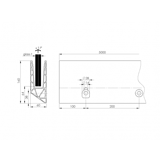 Celosklenené zábradlie-profil dutý-bočné kotvenie - detail 1 - detail 1
