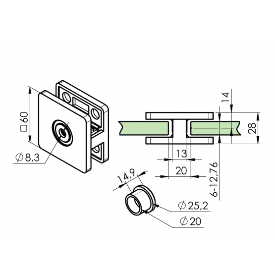Držiak skla mimoosový obojstrannný - detail 2 - detail 2