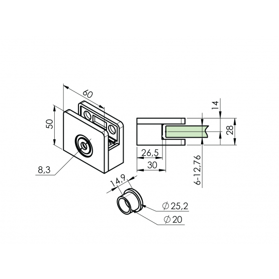 Držiak skla mimoosový jednostrannný - detail 2 - detail 2