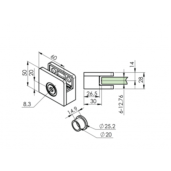 Držiak skla mimoosový jednostrannný - detail 3 - detail 3