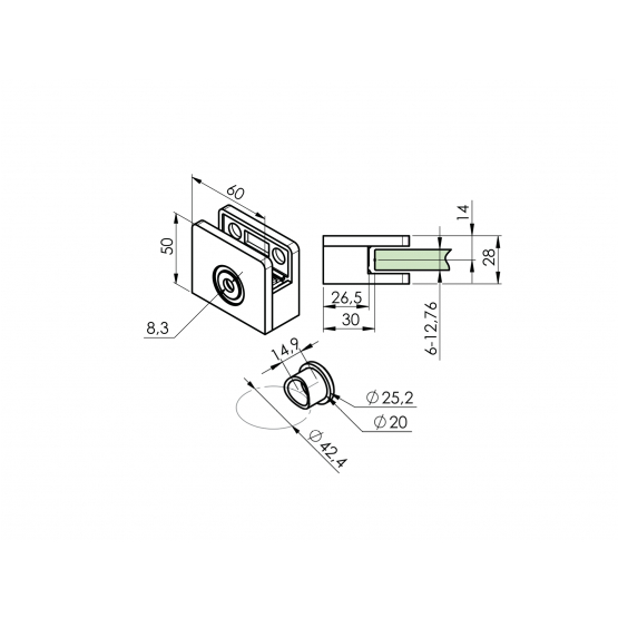 Držiak skla mimoosový jednostrannný - detail 2 - detail 2