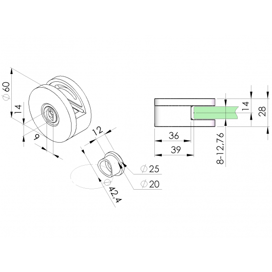Držiak skla pre zábradlie - detail 1 - detail 1