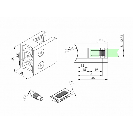 Držiak skla, zábradlie - detail 1 - detail 1
