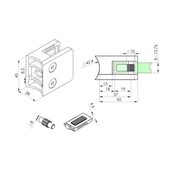 Držiak skla, zábradlie - detail 2 - detail 2
