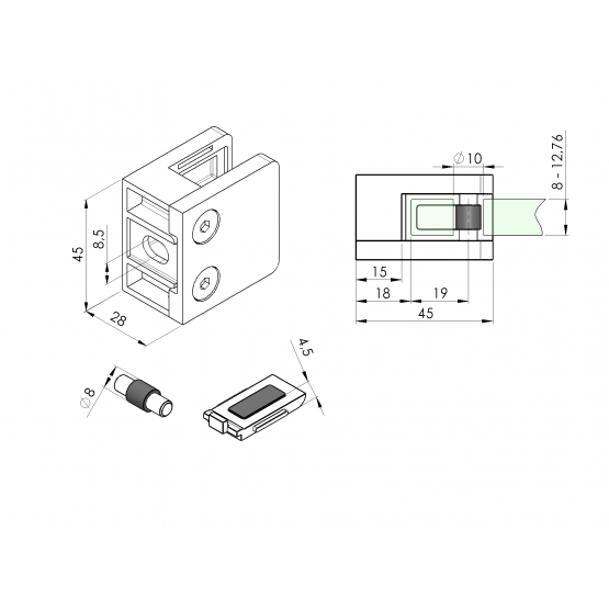 Držiak skla, zábradlie - detail 1 - detail 1