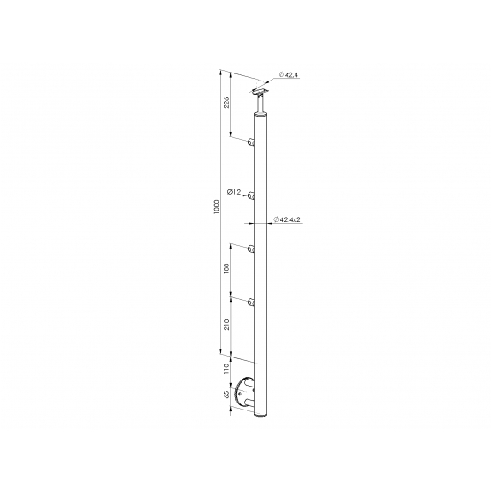 Stĺpik, bočné kotvenie - na schody AISI304, D42,4x - detail 2 - detail 2