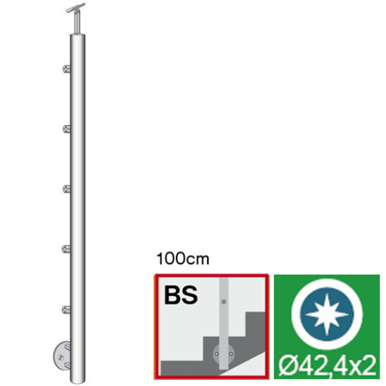 Stĺpik, bočné kotvenie - na schody AISI304, D42,4x - detail 1 - detail 1