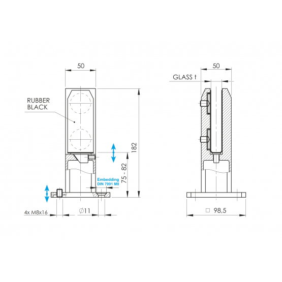 Spigot nastavitelny - kotviaci stĺpik pre sklo - detail 5 - detail 5