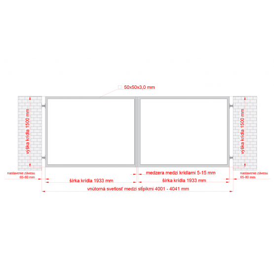 Rám pre dvojkrídlovú bránu 4000x1500mm hliníkový - detail 1 - detail 1
