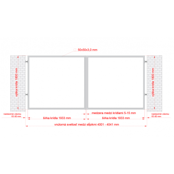 Rám pre dvojkrídlovú bránu 4000x1800mm hliníkový - detail 1 - detail 1