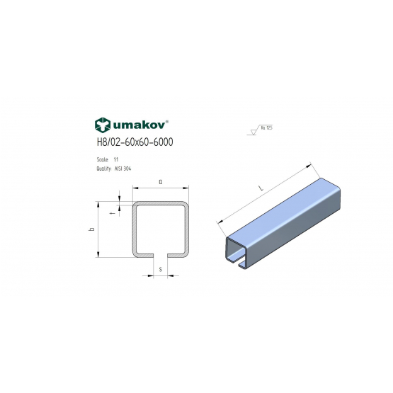 Profil vodiaci spodný INOX, 58x58x3mm, L6m - detail 2 - detail 2