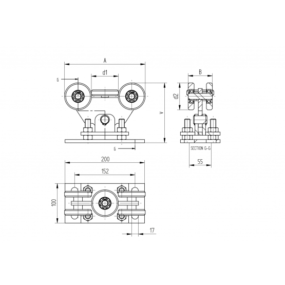 Vozík nosný INOX, profile 80x80 - detail 1 - detail 1