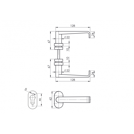 Kľučka so štítkom - pár, AISI 304, K320, L135mm - detail 2 - detail 2