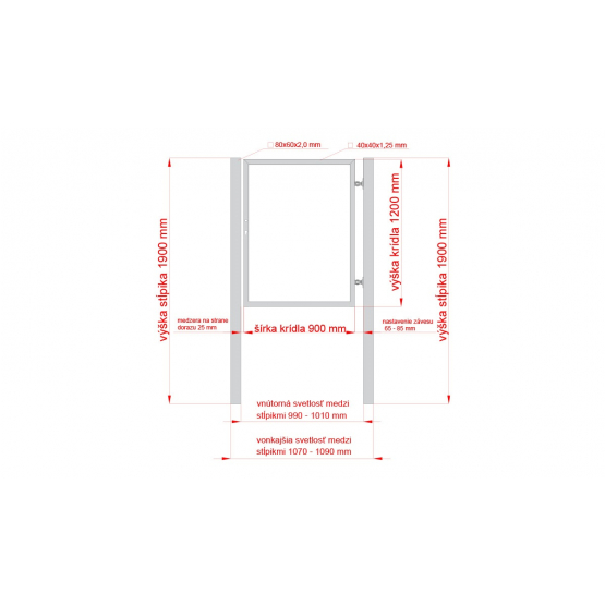 Rám pre jednokrídlovú bránku 1000x1200mm oceľový so stĺpikmi - detail 1 - detail 1