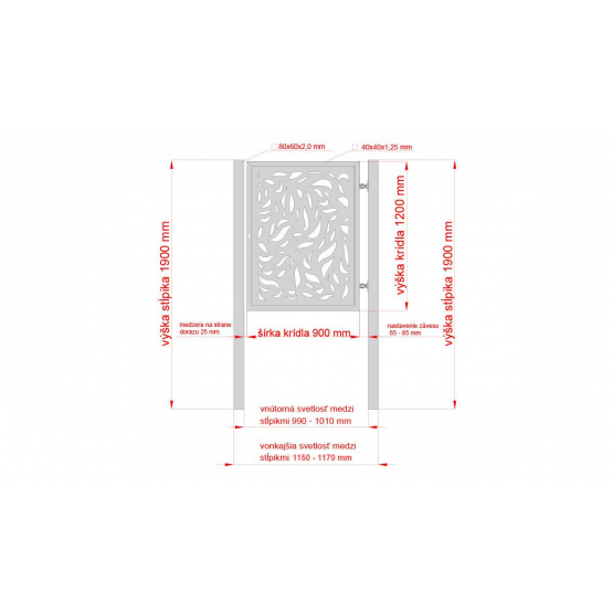 Dizajnová bránka FLORA 1kr. 1000x1200mm čierna matná so stĺpikmi - detail 2 - detail 2