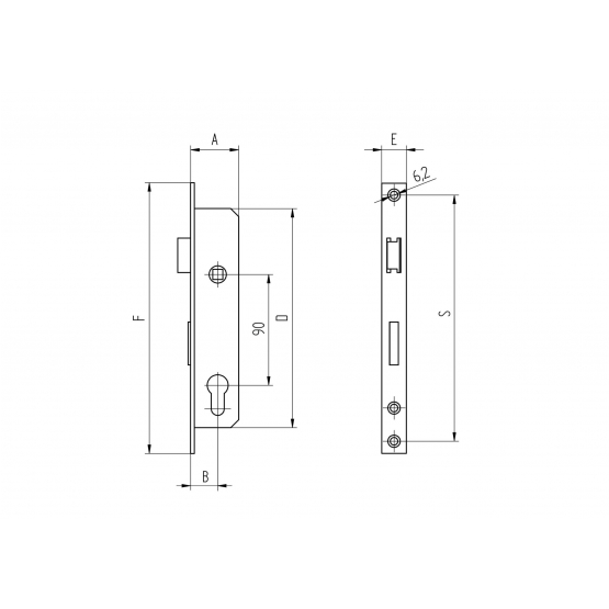 Zámok pre cylin.vložku do JP profilu 60x40mm predná lišta nerez - detail 2 - detail 2