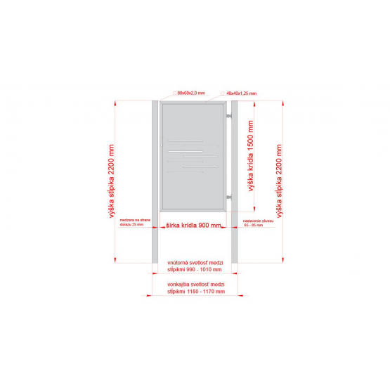 Dizajnová bránka LINE 1kr. 1000x1500mm antracit so stĺpikmi - detail 1 - detail 1