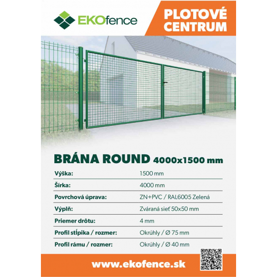 Brána 2kr. ROUND ZnPVC 4000x1500mm, D75mm, zelená - detail 1 - detail 1
