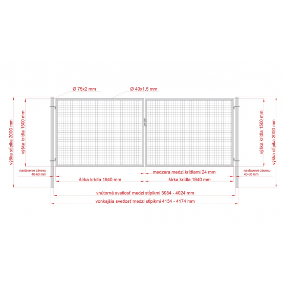 Brána 2kr. ROUND ZnPVC 4000x1500mm, D75mm, zelená - detail 2 - detail 2