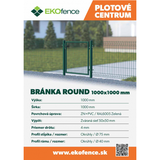 Bránka 1kr. ROUND ZnPVC 1000x1000mm, D75mm, zelená - detail 2 - detail 2
