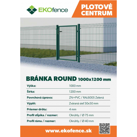 Bránka 1kr. ROUND ZnPVC 1000x1200mm, D75mm, zelená - detail 2 - detail 2