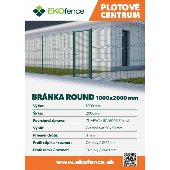 Bránka 1kr. ROUND ZnPVC 1000x2000mm, D75mm, zelena - detail 2 - detail 2