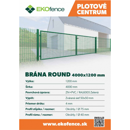 Brána 2kr. ROUND ZnPVC 4000x1200mm, D75mm, zelená - detail 1 - detail 1