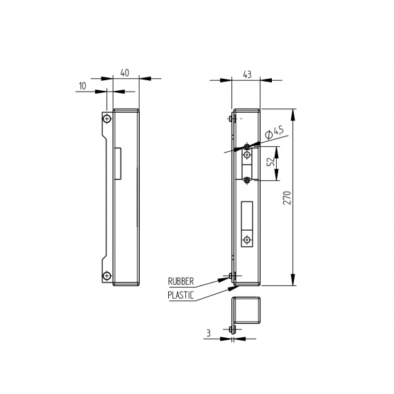 Doraz bránky pre elektromag. zámok uni.,40x40 Inox - detail 1 - detail 1