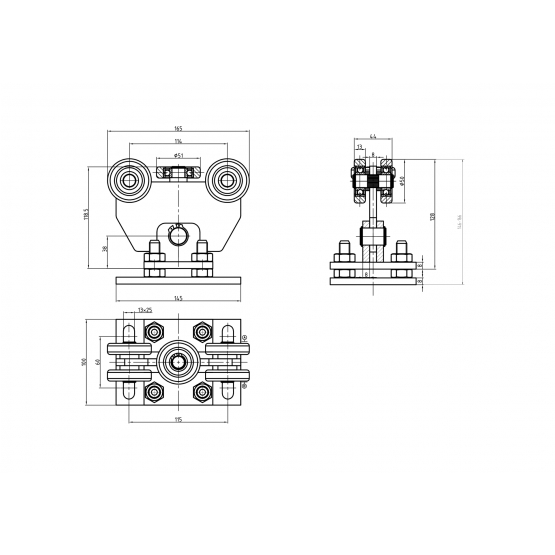 Vozík nosný Zn, profile 60x60mm - detail 1 - detail 1