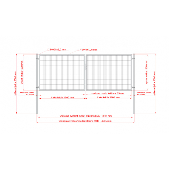 Brána 2kr. 2D BOX ZnPVC 4000x1500mm RAL8017 hnedá - detail 1
