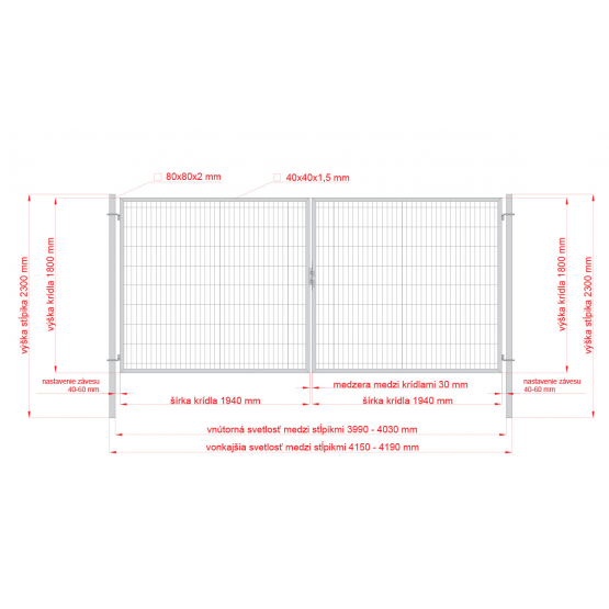 Brána 2kr. SQUARE ZnPVC 4000x1800mm, 80x80mm, zelená - detail 1 - detail 1