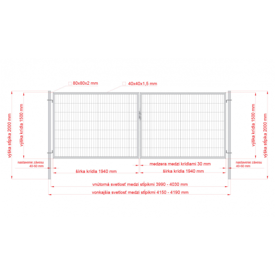 Brána 2kr. SQUARE ZnPVC 4000x1500mm, 80x80mm, hnedá - detail 1 - detail 1