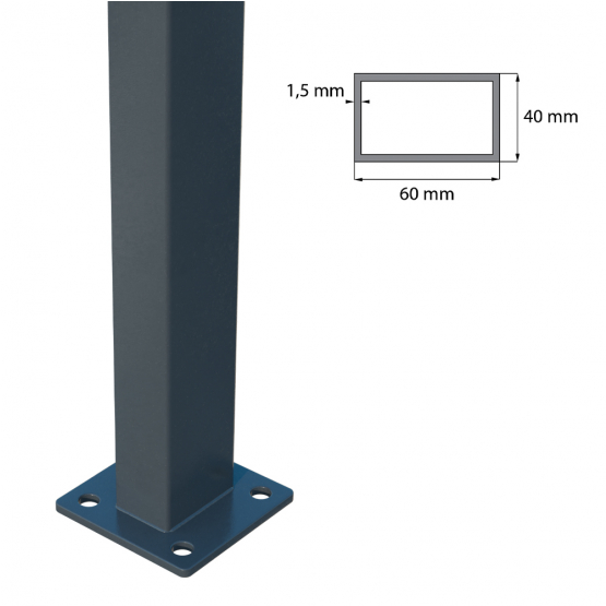 Stĺpik 60x40mm s pätkou ZnPVC 1600mm antracit - detail 1 - detail 1