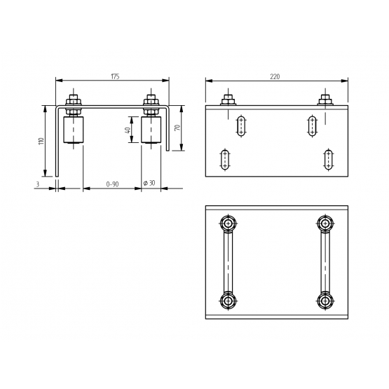 Vedenie horné 4 rolky, Zn, 175x220mm - detail 1 - detail 1