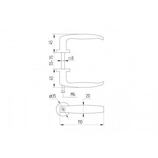 Kľučka hliniková AL-čierný komaxit L110, b20mm - detail 1 - detail 1